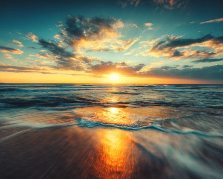 Picture of a sunrise at the beach depicting new life and growth.