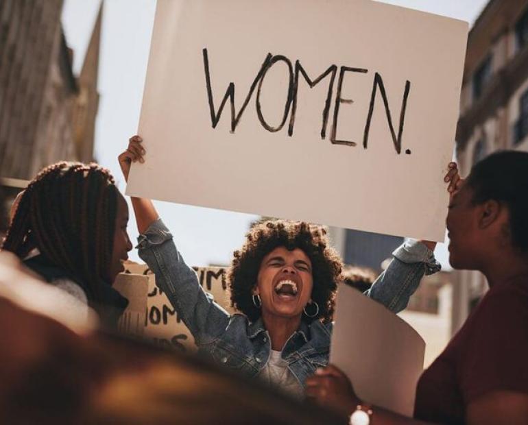 A woman protesting 