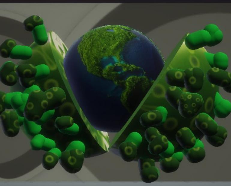 Illustration of a green world rising from the virus