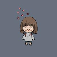 A cute avatar that looks very similar to me. It has brown short hair, round glasses and is wearing a grey sweather :)