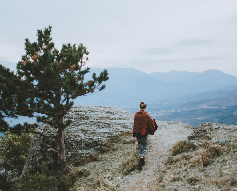 Person walking in a mountain