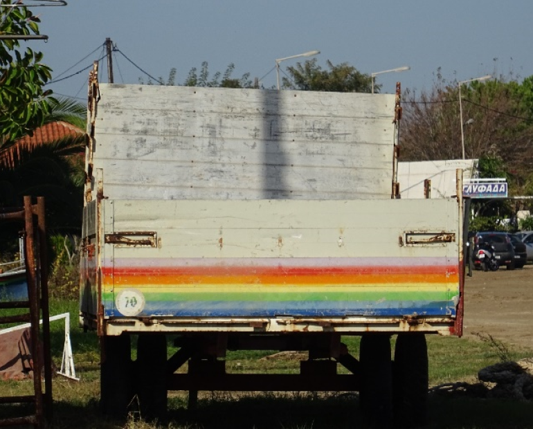 Truck with a rainbow